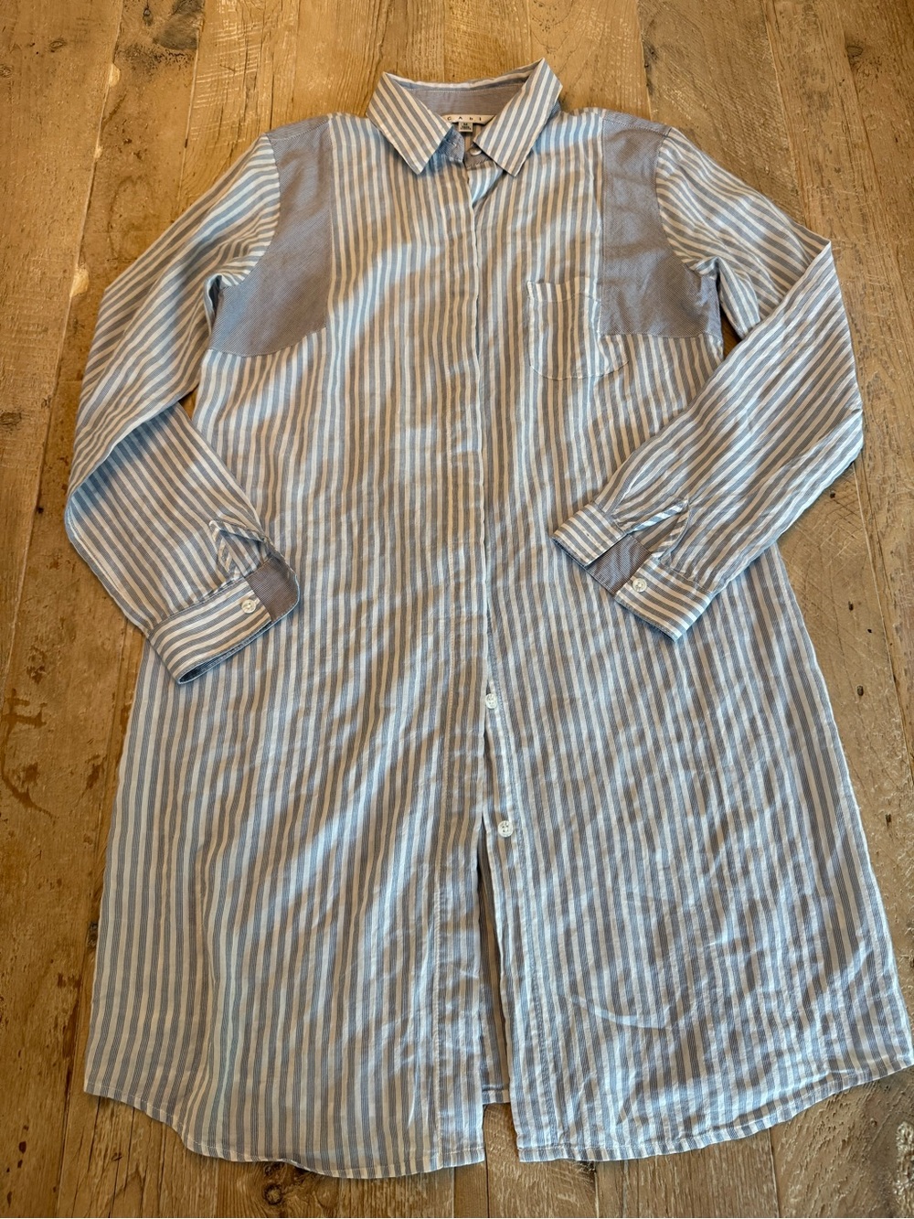 Cabi Light Blue & White Striped Longline Shirt Tunic Dress M